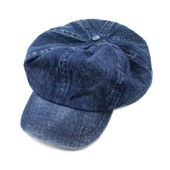 CARA PARK Newsboy Cabbie Visor Slouchy Dark Blue Denim Cap Hat - Picture 1 of 7